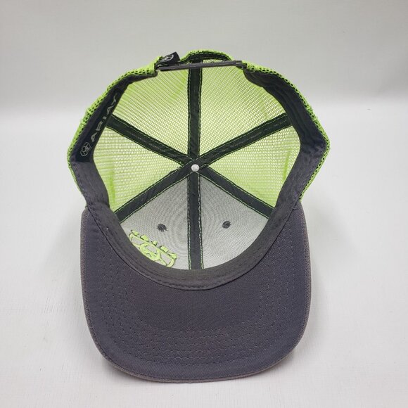 Ariat Snap Back Mesh Back Hat Adjustable Embroidered Logo Green Gray - Picture 9 of 16